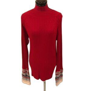 Hatley Sweater Women's Size Large Red Contrast Cuffs Knit Pullover Cotton NWT